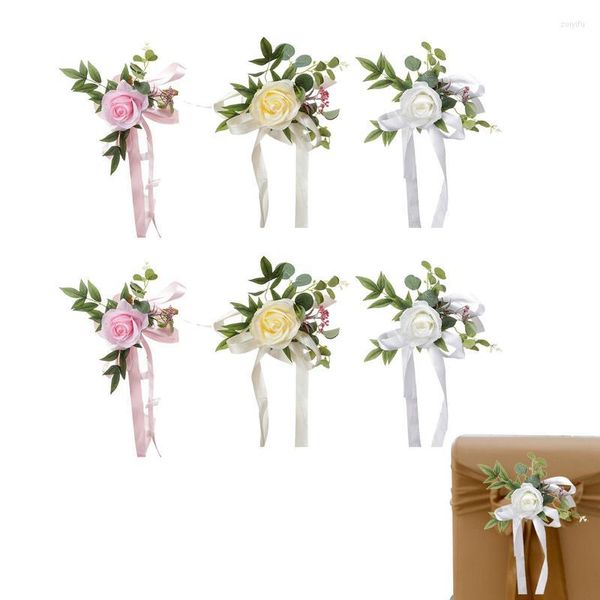 Flores decorativas Cadeira de corredor Rosas de seda casamento 6pcs Decorações de cerimônia