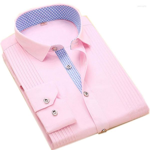 Camicie eleganti da uomo Camicia da smoking da uomo tinta unita rosa banchetto matrimonio primavera estate manica lunga 35% cotone 1802