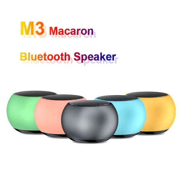 M3 Macarons Alto -falantes sem fio coloridos Rádio redonda de aço pequeno canhão de aço Bluetooth 3D Mini Subwoofer portátil TWS Speaker na caixa de varejo