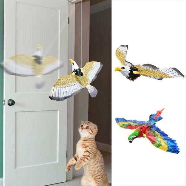Simulação brinquedos de gato pássaro brinquedos de gato de gato hores elétricos em águia/papagaio para gatinhos de gatos internos brinquedos de gatinhos interativos tocam sozinhos g230520