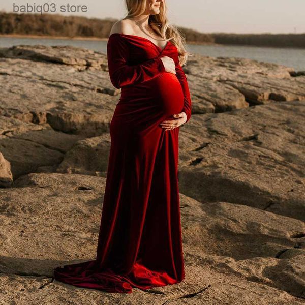 Vestidos de maternidade vestido de maternidade de veludo de ouro para fotografia de photo vúclas grávidas Vestido de photography de chá de bebê para chá de bebê longa maxi vestido de gravidez T230523