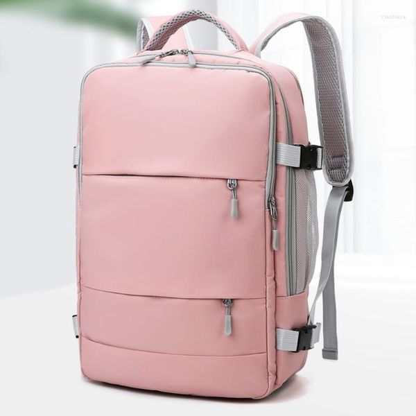 Bolsas de escola Mulheres rosa viajam de mochila repelente de água Anti-roubo bolsa casual casual com tira de bagagem porta de carregamento USB