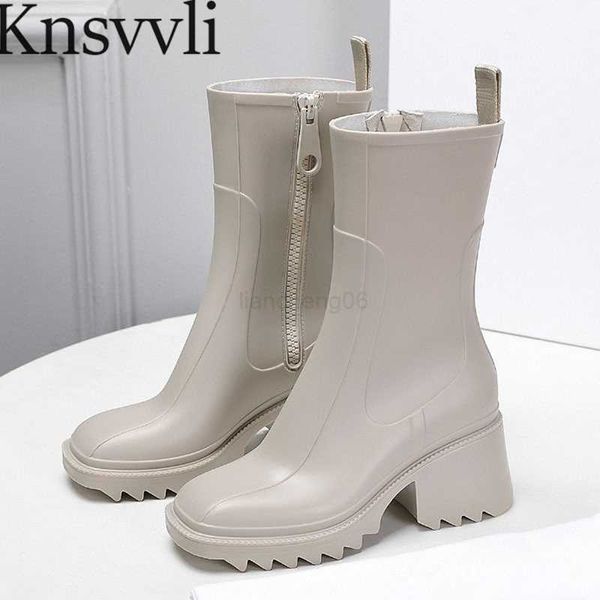 New Square Heels Rain Shoes Women Rubrote Botas de chuva à prova d'água Sapatos de pista de saltos altos Botas de tornozelo para mulheres x230523