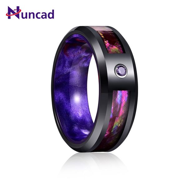 Anelli NUNCAD 8mm Anello in acciaio al carburo di tungsteno Viola Zirconia Anello opale Gioielli in resina interna per gli uomini Matrimonio Spedizione gratuita all'ingrosso