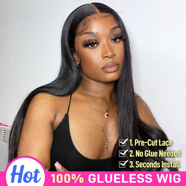 Wear Go Glueless Straight Wig Pre-Cut HD Lace Air Wig Preplucked Glueless Wig Brasilianische Straight Human Hair Wig For Women