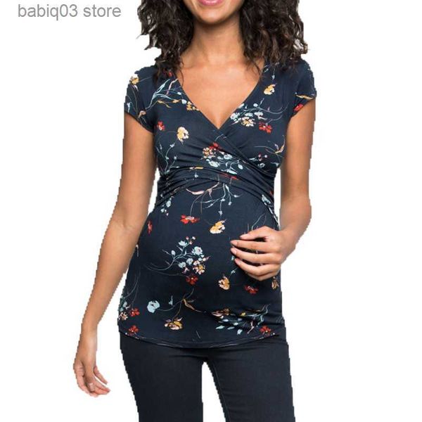 Материнские топы Tees Feetsity Clothing футболка женщина v-образные беременные детские футболка для беременности
