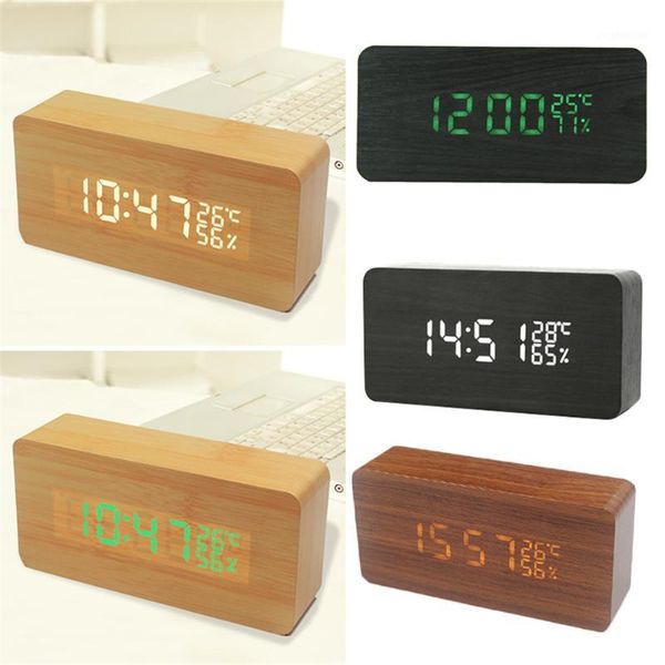 Relógios Acessórios Outros despertadores de madeira de madeira LED Tabela de voz Controle de voz Digital Despertador Desktop eletrônico USB/ decoração alimentada1