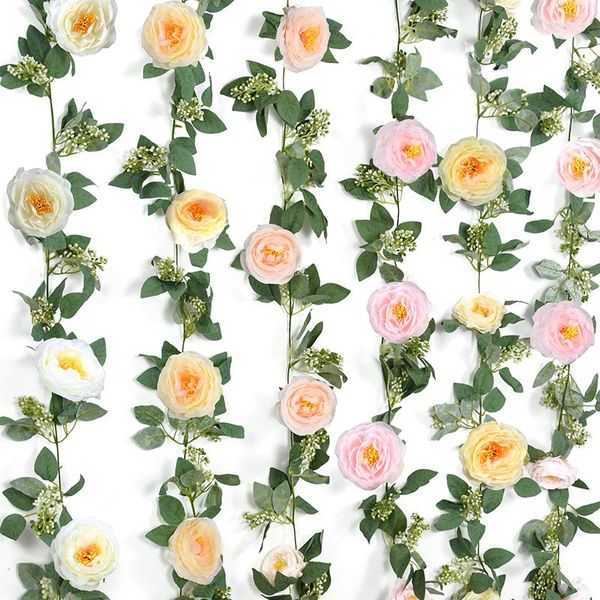Fiori decorativi 2M Artificiale Rose Ivy Vine Ghirlanda da appendere per parete Decorazione romantica per matrimoni a casa