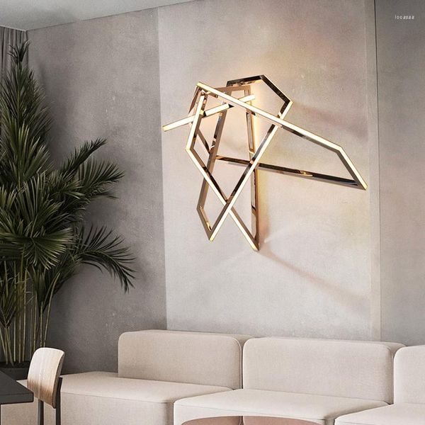 Lâmpada de parede moderno luxo ouro led led escadas geométricas TV TV Aço inoxidável Bedroom Larro de estar Decoração de casa Decoração de casa SCONCE