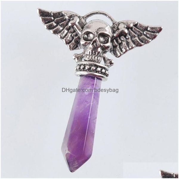 Подвесные ожерелья Skl Wings Jewelry Jewelry Natural Stone Amethyst Opal и т. Д. Кристалл, сварные чары, модные мужские ювелирные украшения