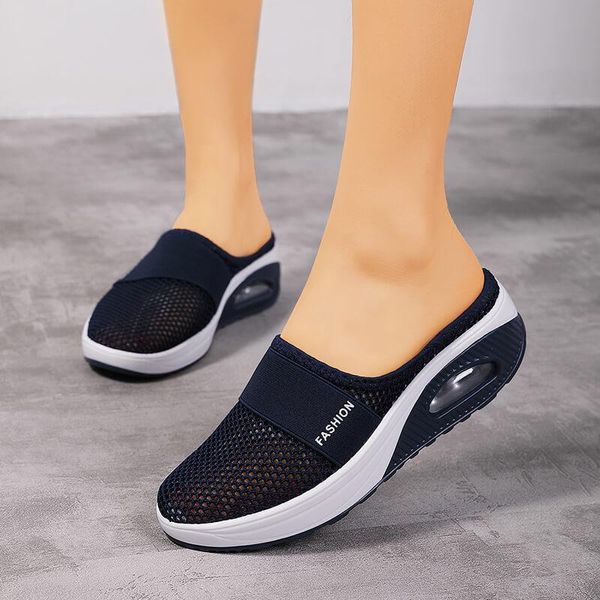 Terlik Kadınlar İçin Ayakkabı 2023 Vrouwen Diabetische Dames Platform Siyah Tıknaz Mesh Lichtgewicht Kama Vrouwelijke Sneaker