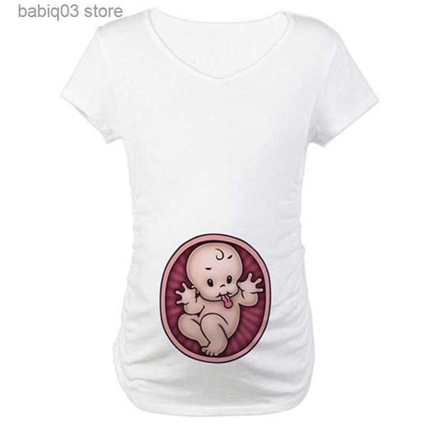 Maternità Top Tees Estate Gravidanza Tshirt Taglia S-3XL Maternità Cute Baby Stampa O-Collo T-shirt manica corta Donna Vestiti incinti Divertenti Tops T230525