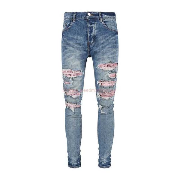 Designer roupas amires jeans calças jeans novo diamante rosa amies high street marca de moda luz luxo quebrado buraco quente diamante lavagem danificado homens mulheres denim p whbp