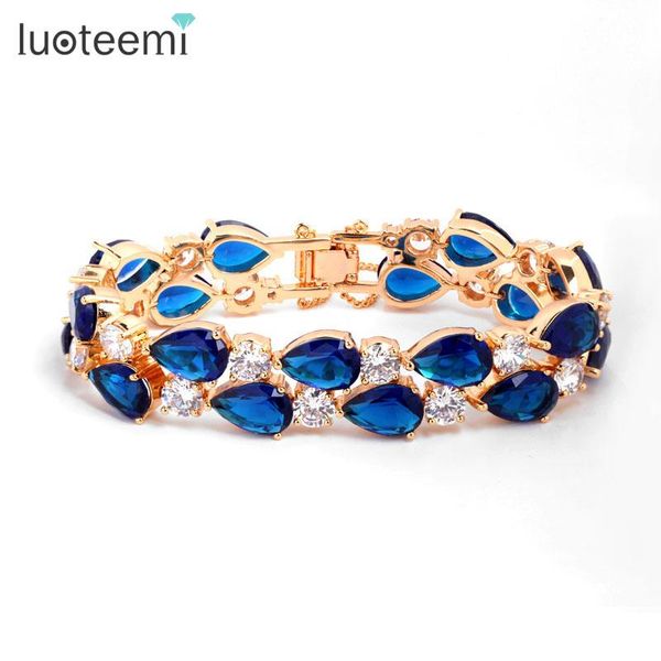 Bangle Luoteemi Verde Azul Cristal Mona Lisa Pulseira para Mulheres Rosa Cor de Ouro Nupcial Festa de Casamento Jóias Presentes de Amizade de Natal