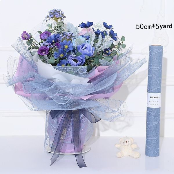 Embalagem papel malha de renda de renda coreana embrulhar papel de gaze de gaze de embalagem de embalagens de flores de cor simples de cor de florista de florista 5yards 230523