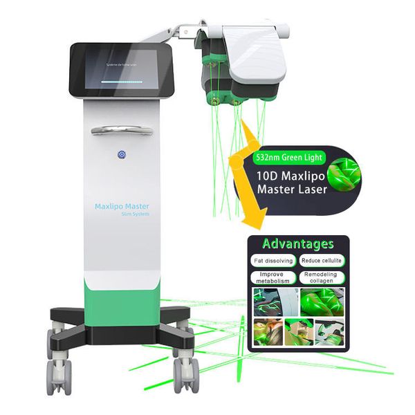 Terapia laser a freddo verde smeraldo a basso livello Laser a luce verde 10D 532nm 635nm Dispositivo di fisioterapia a lunghezza d'onda Ridurre la macchina dimagrante laser lipo a diodi grassi