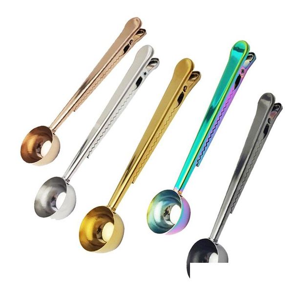 Colher de café aço inoxidável medir colher com clipe de cozinha de cozinha de cozinha temperando leite pó de sorvete de sorvete de sorvete 17,5 cm D dhqih