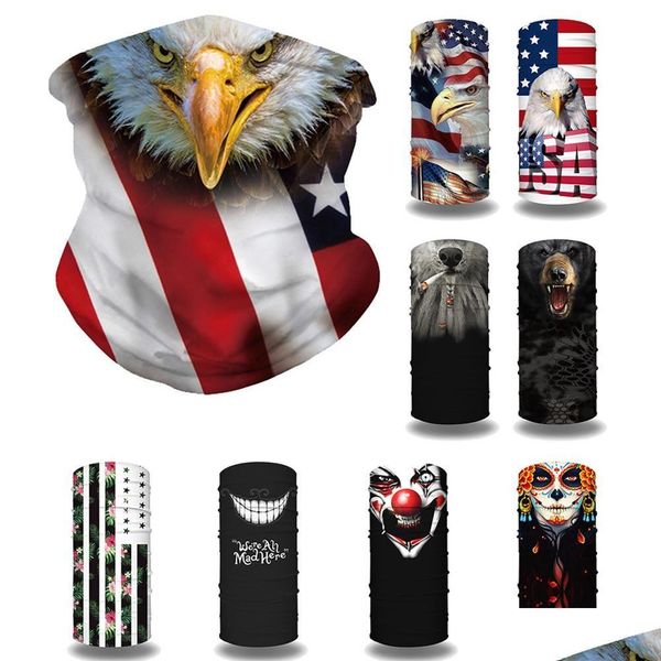 Partymasken Eagle Face Skl Magic Kopftuch Reiten Radfahren Gesichter Maske Amerika Flaggen Kopftücher Sport Stirnband Drop Lieferung Home Gar Dh2Rt