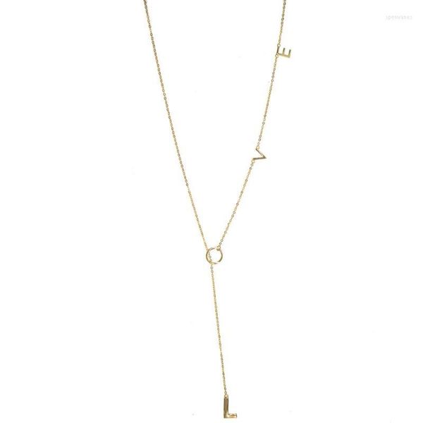 Ketten Top Qualität Lariat Liebe Halskette Gold Farbe L O V E Brief Link Kette Zierliche Minimal Mädchen Frauen Geschenk 925 Sterling Silber Schmuck