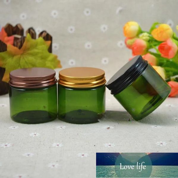 All-Match 50 Gramm Green Pet Jar, 50g grüne Creme-Dosen, 50 ml Haustierglas mit Bronze/Schwarz/Gold-Aluminium-Kappe Creme-Jar-Kosmetikverpackung