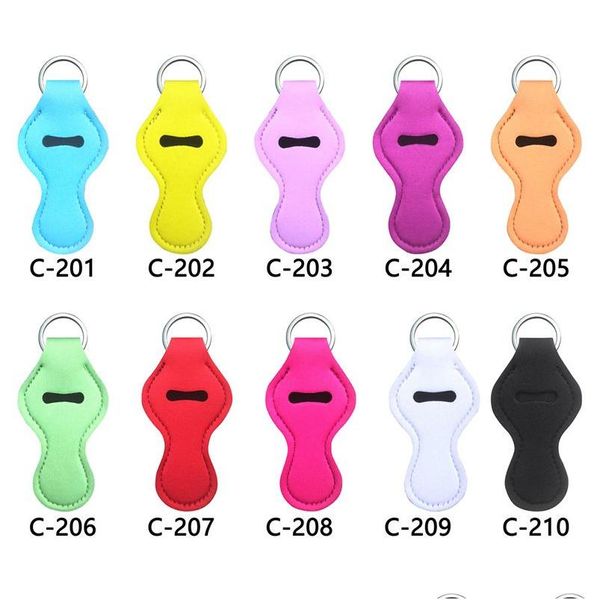 Schlüsselanhänger Lanyards Bonbonfarbener Neopren-Lippenstifthalter Schlüsselanhänger Anhänger Outdoor-Reise Tragbarer Chapstick Er Schlüsselanhänger Ärmelschlüssel Dhnus