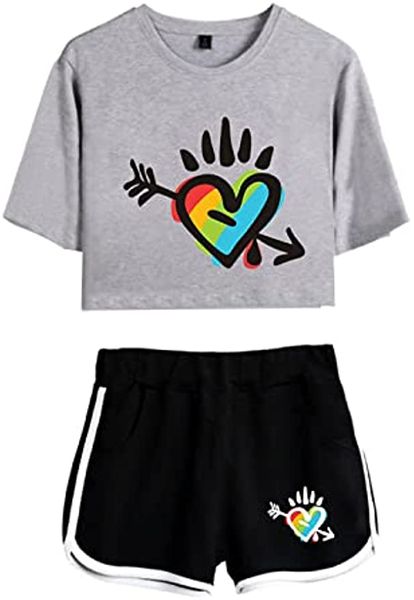 Rainbow Lesbian Casal Funny Cropped Crop Tshirt Summer Casual Tracksuit Shorts Sleeve T camisetas e shorts esportivos clássicos
