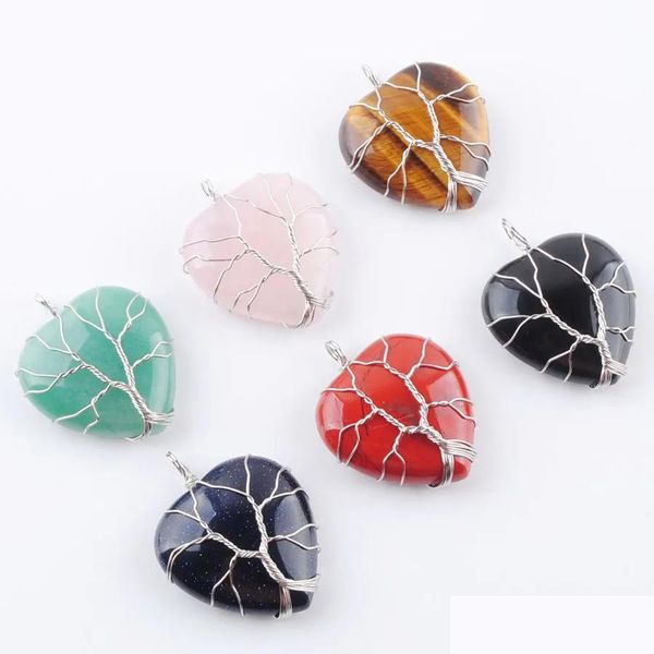 Collane con ciondolo Perline in pietra naturale Albero della vita Pendenti Siers Color Wire Wrap Weave Charms Reiki Love Heart Jewelry Bn362 Drop De Dh503