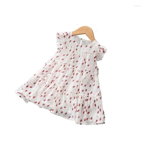 Abiti da ragazza Abito estivo Vestiti per bambini Girocollo Chiffon senza maniche Floreale è un abbigliamento per bambini bello e carino