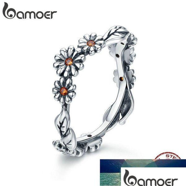 Полосы колец Bamoer 100% 925 Sier Sier Twisted Daisy Flower Finger For Women Jewelry Anel Scr298 Factory PR Dhgarden Dheaz