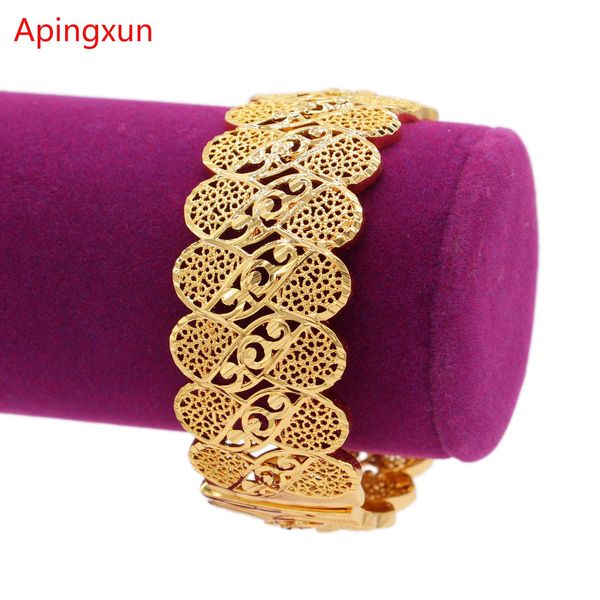 Bangles Apingxun Novo Design Dubai Cor de Ouro Rainha Cobre Bangle Africano Etíope Sudeste Asiático Pulseira para Mulheres Presente de Casamento Nupcial