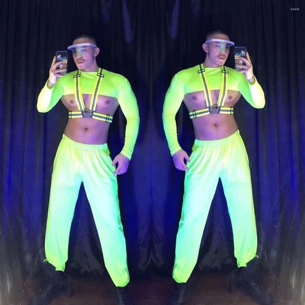 Стадия Wear Bar Nightclub мужской диджейский наряд Performance Red Bangage Plackseme Set Set Club Party Show Pole Танцы сексуальный костюм