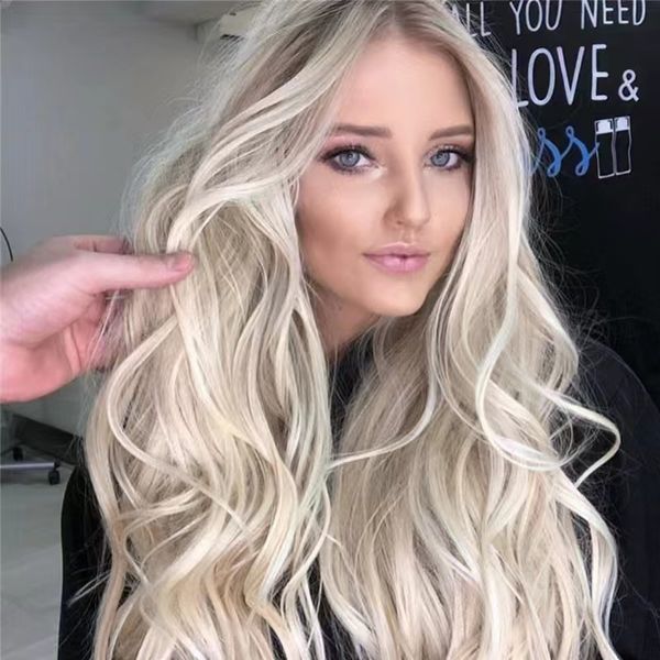 Fashion Wave Silk Deep Wave ase Toupee Black Ombre Color Chemical Fibril Human Hair Parrucche piene in pizzo Consegna veloce