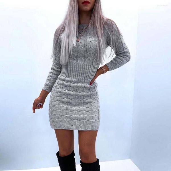 Günlük Elbise Kazak Elbise Kadınlar İçin 2023 İnce Etek Uzun Kollu Katı Örme Kadın Vestidos Zarif Moda Maxi