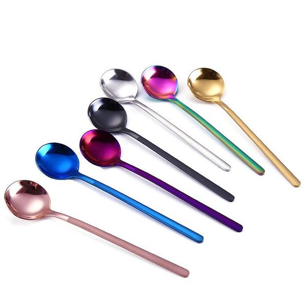 Cucchiai Cucchiaio in acciaio inossidabile 304 Cucchiaio rotondo da 13 cm 7 colori Mini dessert Mescolando Cucina Bar Tavolo Stoviglie Drop Delivery Hom Dhcpu