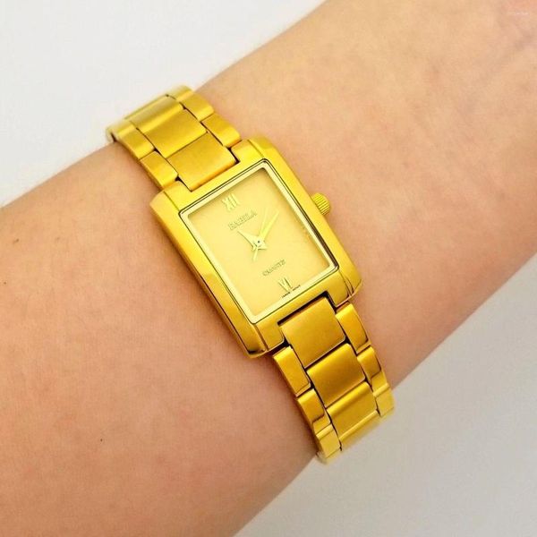 Armbanduhren Messingband Hohe Qualität 2023 Damenuhr 24 Karat Gold Geschenk für Liebhaber Frau Einfache Mode Klein Verblasst nicht