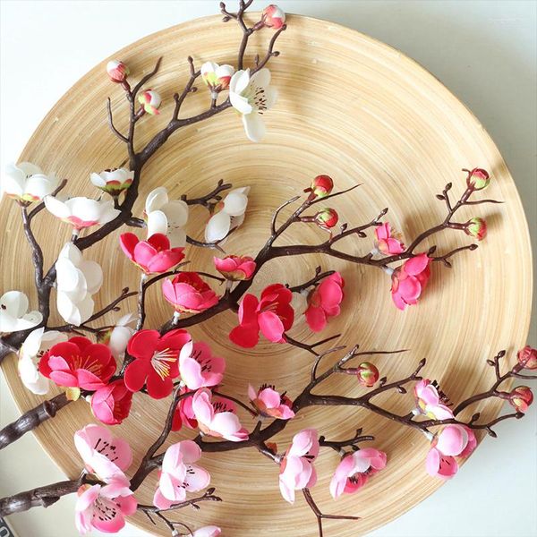 Flores decorativas 1pc Cherry Plum Blossom Flores de seda artificial Sakura Salhos de árvore da casa Decoração da sala de estar DIY DIY Decoração de casamento