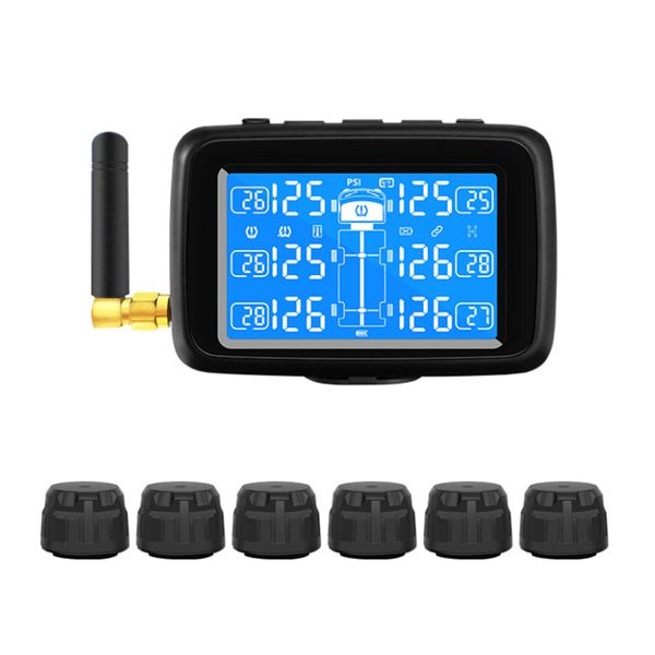 Sistema di monitoraggio della pressione dei pneumatici wireless per auto Auto Truck BUS TPMS con 6 sensori esterni Display LCD digitale Batteria sostituibile