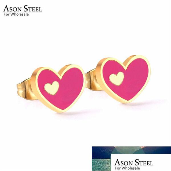 Stud Asonsteel Shell Rosso/Rosa Doppio Cuore Orecchino Per Donna/Ragazza/Bambino Piercing All'orecchio Gioielli In Acciaio Inossidabile Festa G Dhgarden Dhrxg