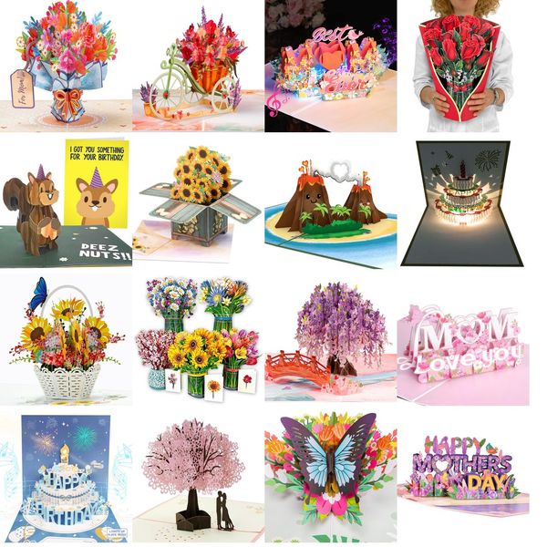 Grußkarten, 3D-Pop-Up-Karte, Schmetterling auf Blumen, für Männer oder Frauen, die an Sie denken, Muttertag, den ganzen Oktober, 17 x 19 Uhr, inklusive Umschlag A Am8Ok