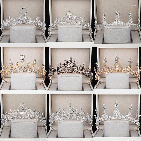 Fermagli per capelli Matrimonio Corona Regalo Principessa Fidanzate Bambino Mostra strass Cristallo Compleanno Barocco Gioielli Sposa Copricapo Festa Tiara