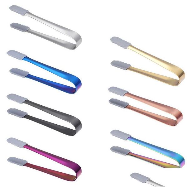 Utensili da bar Pinza per ghiaccio in acciaio inossidabile Strumento Sile Antiscivolo Bevanda estiva Cola Mini Clip portatile Forniture da cucina 7 colori Drop Delivery Dhtr8