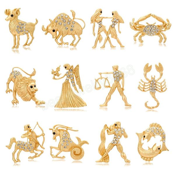 Creative Matte Gold Color Zodiac Broche Homens Homens Men Riprone Animal Men Suje Pins Acessórios Gream do festival
