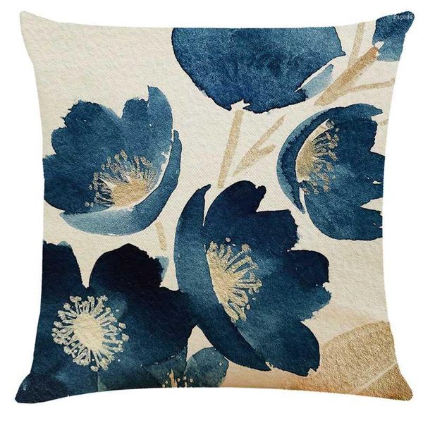 Yastık Modern Blue Flowers Serisi Hediye Ev Ofis Dekorasyon Yatak Odası Kanepe Araç Kapağı Keten Kılıf 45cm