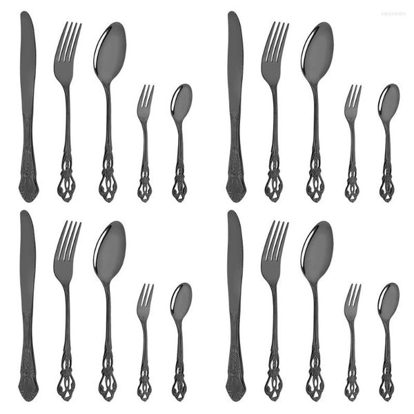 Geschirr-Sets 20-teiliges Besteck-Set aus schwarzem Edelstahl, königlicher Löffel, Kuchen, Gabel, Messer, Küche, westliches Abendessen, Besteck, Geschirr, Geschenk