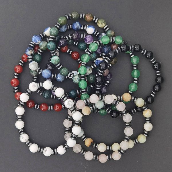 Braccialetti elasticizzati con perline rotonde in pietra preziosa da 6 mm per donna Uomo Chakra curativo Crystal Energy Power Reiki Perline in pietra di ematite Braccialetto