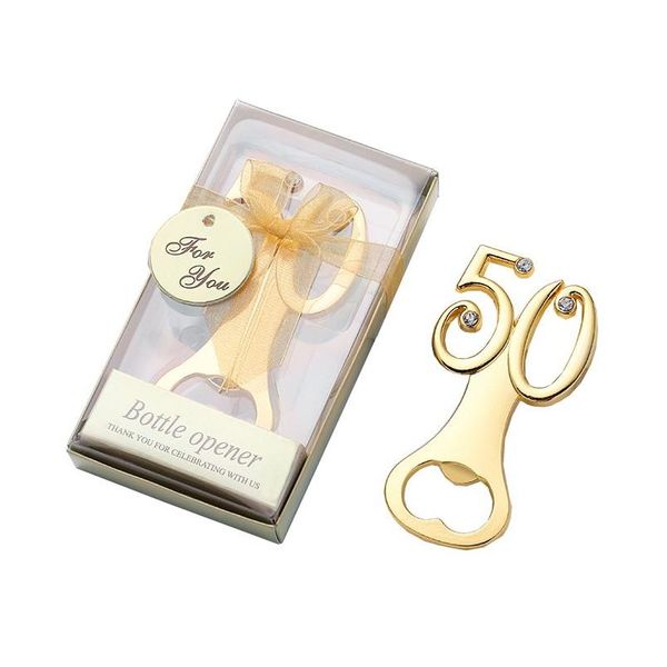 Apribottiglie Numero d'oro 50 Apribottiglie di birra Regalo per gli ospiti Souvenir Moda Cavatappi a diamante Utensile da cucina per uso domestico Goccia Delive Dh3D4