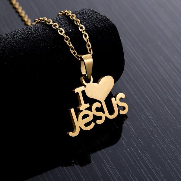 Anhänger Halsketten Andshiny Mode Jesus Halskette für Unisex Edelstahl Vintage Herz Anfangsbuchstabe Feine Winzige Schmuck Frauen Geschenk