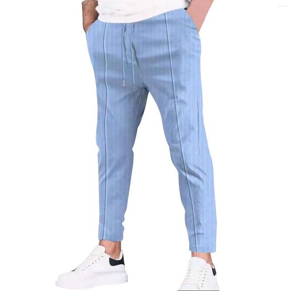 Pantaloni da uomo Lino casual da uomo Vestibilità ampia Gambe dritte Pantaloni elastici in vita Summer Beach Long Stilt Warm