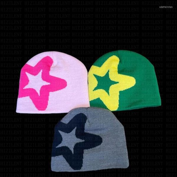 Berets 2023 Stricken Beanies Hut Männer Frauen Qualität Cap Y2K Beanie Star Print Hüte Hunderten kaltes ästhetisches Accessoires Unisex