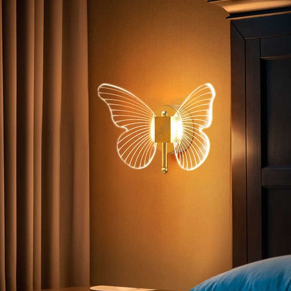 Lâmpadas de parede Butterfly Led parede luminária de cabeceira de parede iluminação interna para o quarto de casa decoração de decoração luminária G230523